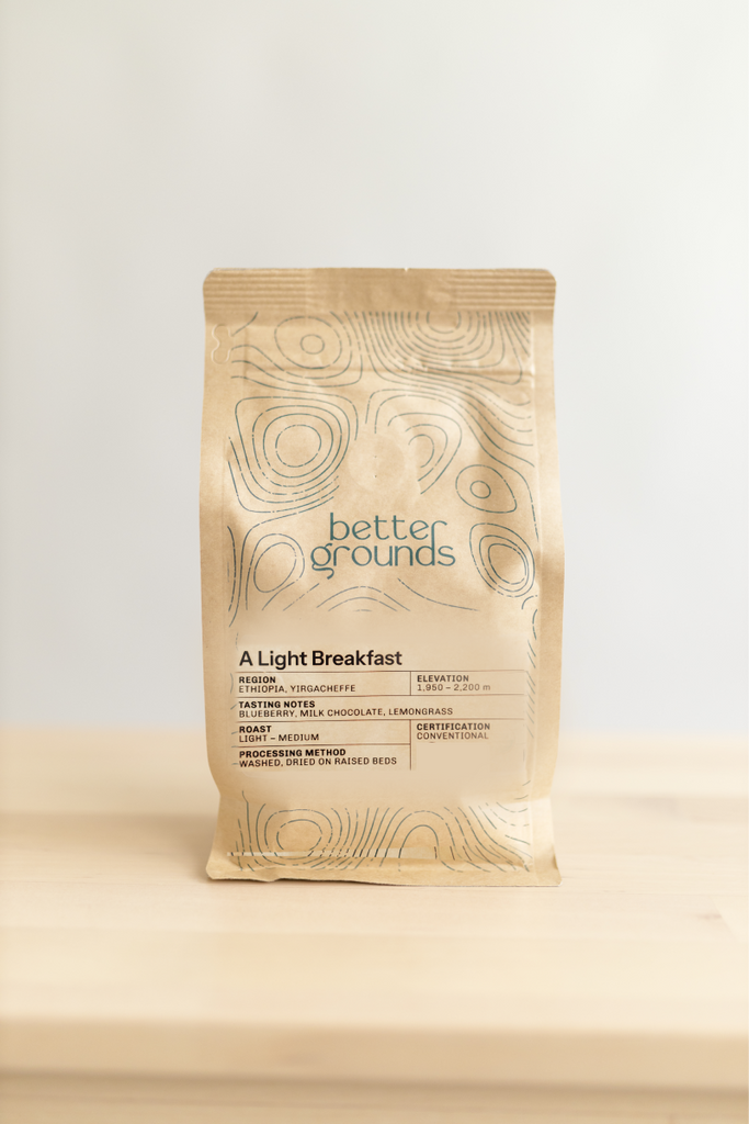 A Light Breakfast light roast coffee by Better Grounds, ideal for pour-over brewing
