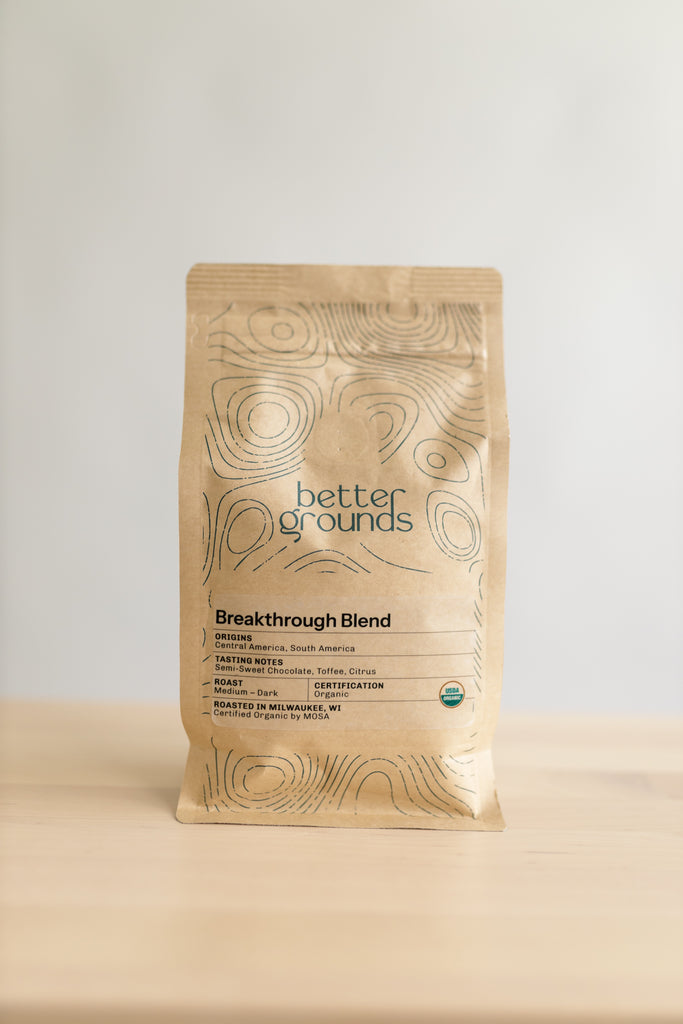 Breakthrough Blend organic medium-dark roast coffee by Better Grounds, ideal for AeroPress