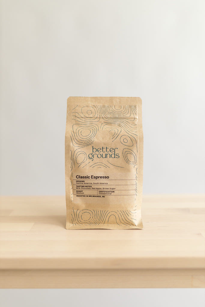 Classic Espresso medium roast coffee by Better Grounds, perfect for moka pot brewing