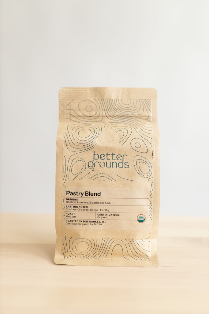 Pastry Blend organic medium roast coffee by Better Grounds, perfect for French press